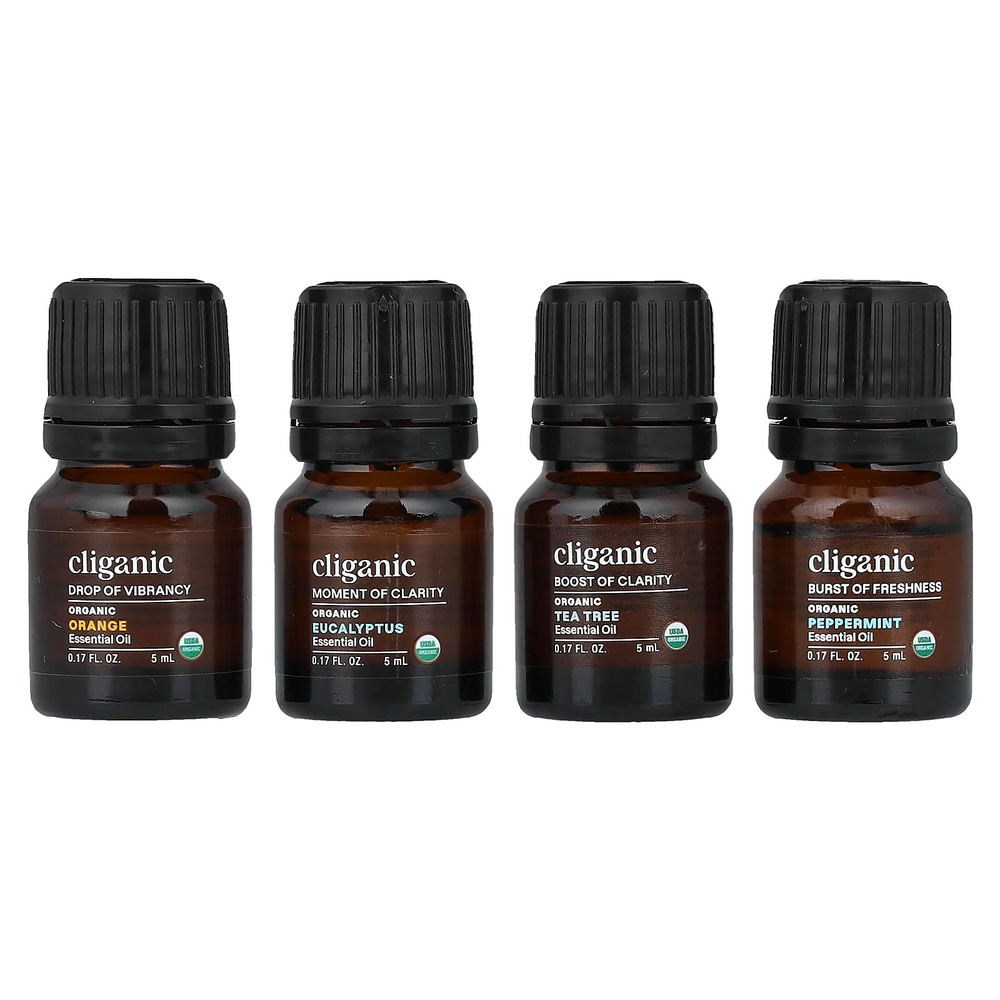 Cliganic, The Basics, набор для ароматерапии с эфирными маслами, набор из 4 предметов
