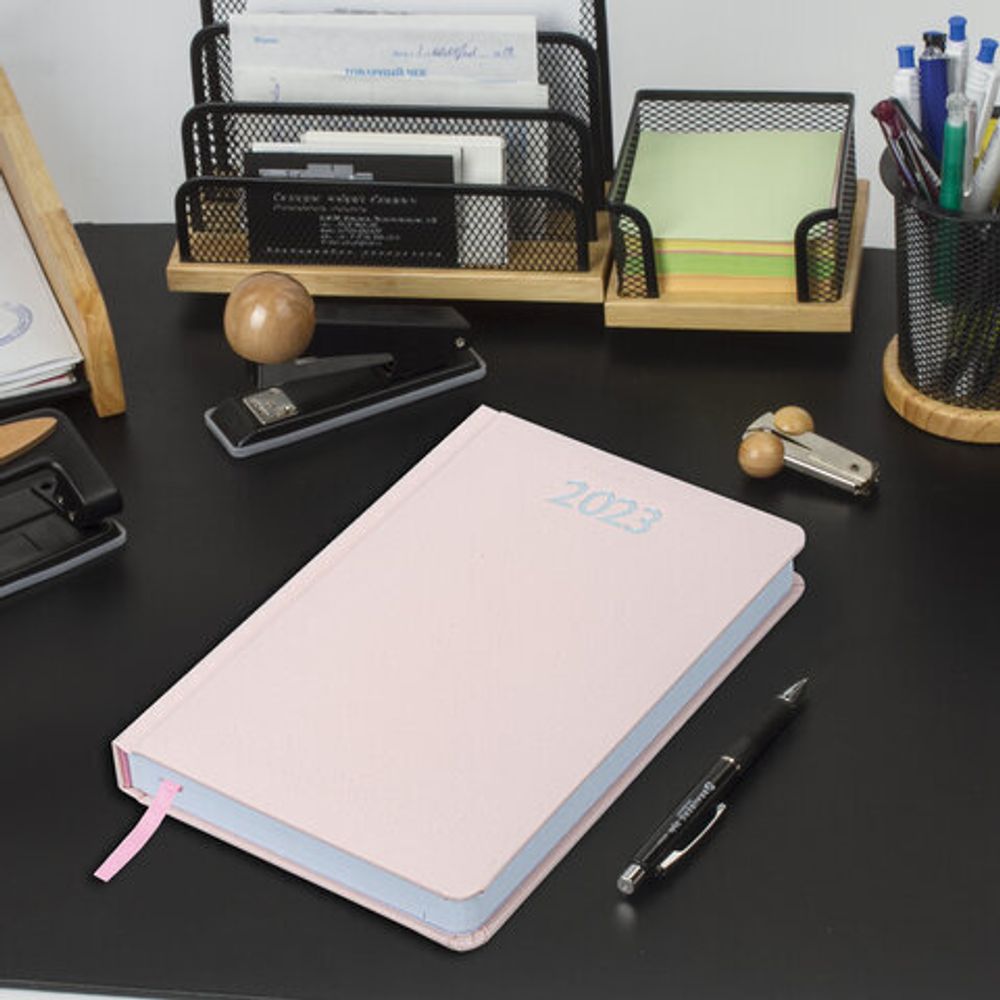 Ежедневник датированный 2023 А5 138x213 мм BRAUBERG "Profile", балакрон, светло-розовый, 114047