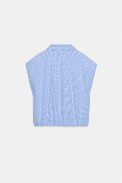 ZARA УКОРОЧЕННАЯ РУБАШКА В КЛЕТКУ ВИШИ, СИНИЙ/БЕЛЫЙ