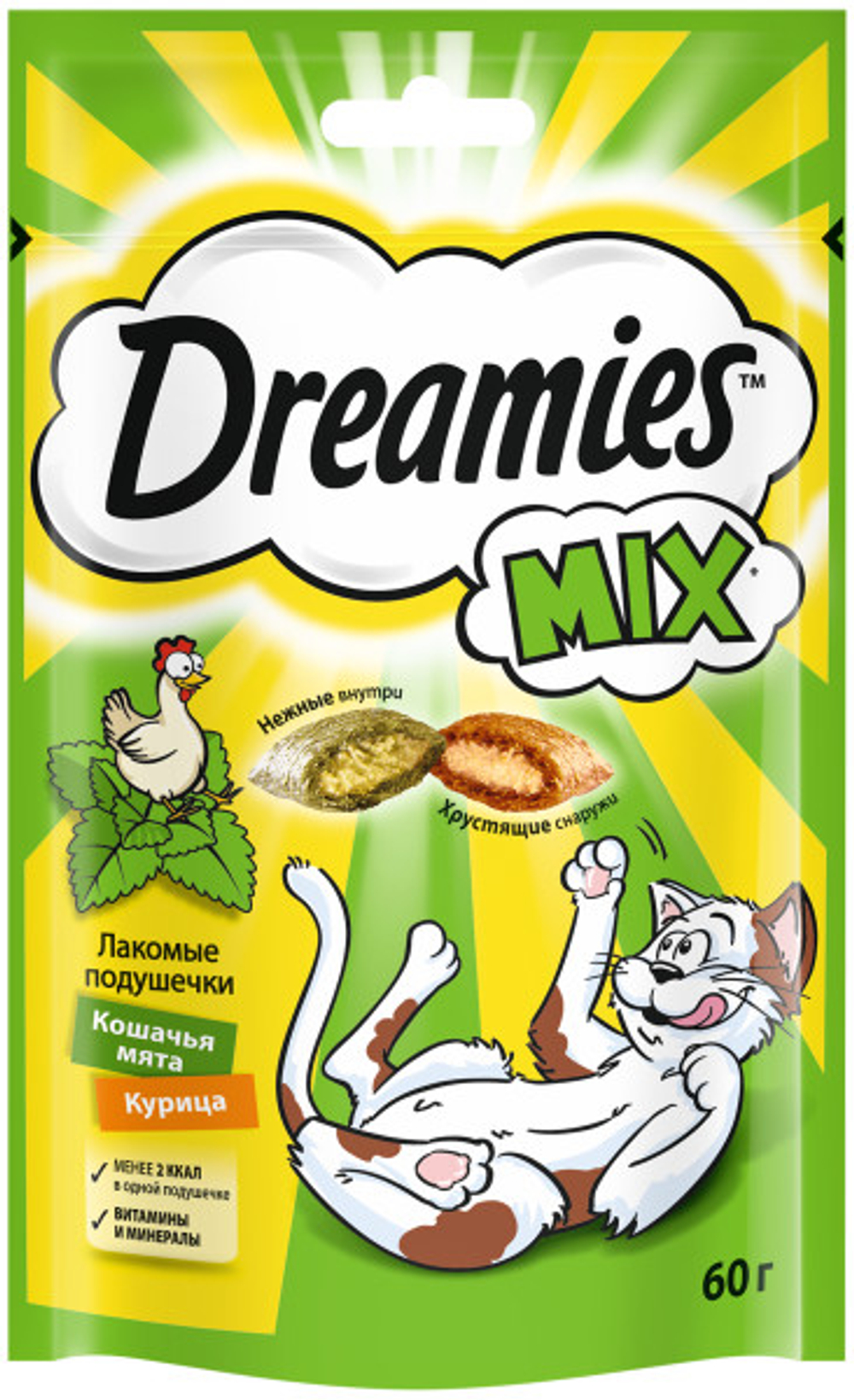 DREAMIES лакомые подушечки для кошек с курицей и мятой 0,06кг