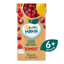 Компот детский ФрутоНяня, из вишни и малины, 0,2 л