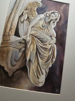 Картина авторская акварельная в паспарту 30х40 см на стену для интерьера "Ангел ночи"