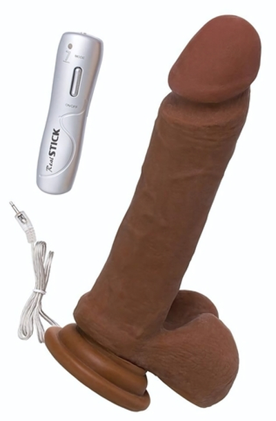 Коричневый вибратор-ротатор Realstick Elite Mulatto на присоске - 21 см. (Цвет: коричневый)