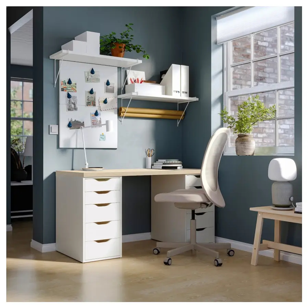 Письменный стол с ящиками - IKEA MITTCIRKEL/ADILS, 140х60 см, под беленый дуб/белый, МИТКЕРКЕЛ/АДИЛЬС ИКЕА