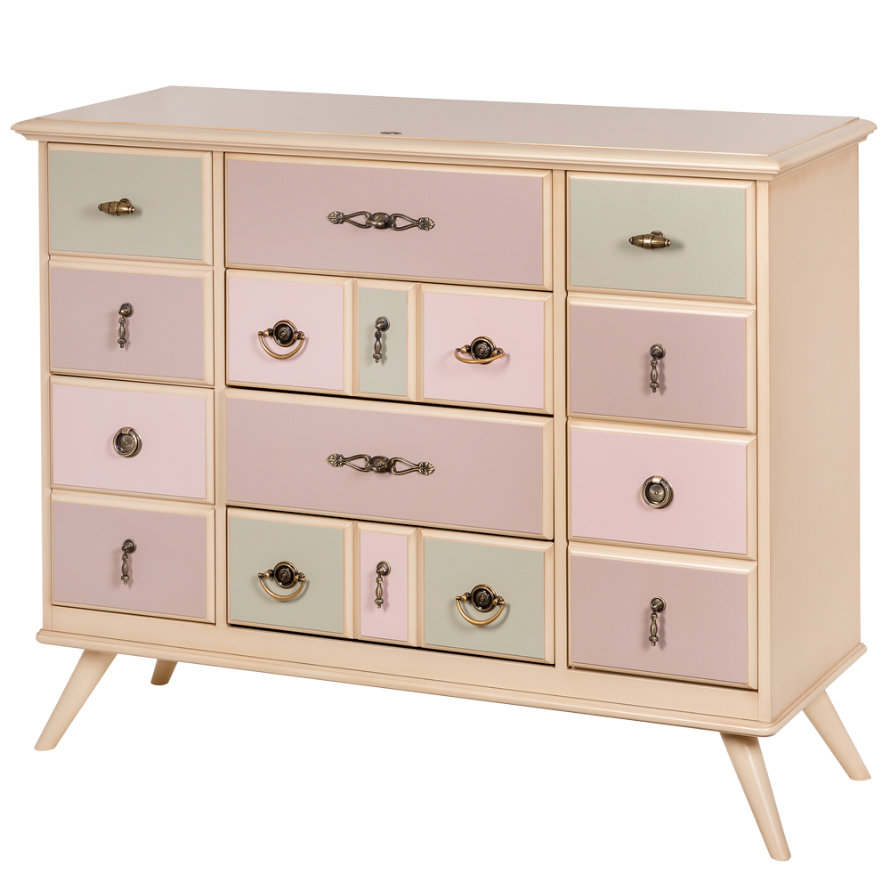 Комод Пандора - 2 с 4 ящиками и 2 полками Айвори Акварель