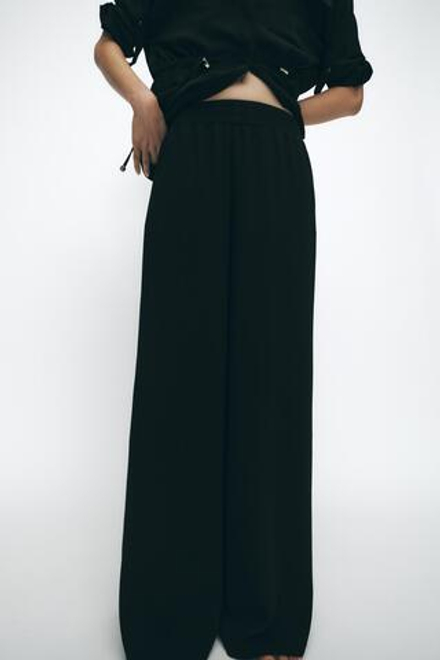 ZARA БРЮКИ WIDE-LEG ИЗ КРЕПА, ЧЕРНЫЙ