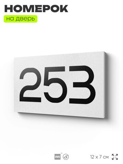 Номер на дверь 253, табличка на дверь для офиса, квартиры, кабинета, аудитории, склада, белая 120х70 мм, Айдентика Технолоджи