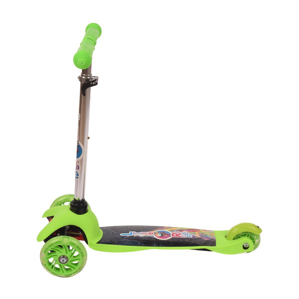 Самокат 3х кол. зеленый, 55см, макс.высота ручки 62см. колеса PU свет, макс.вес 45кг.