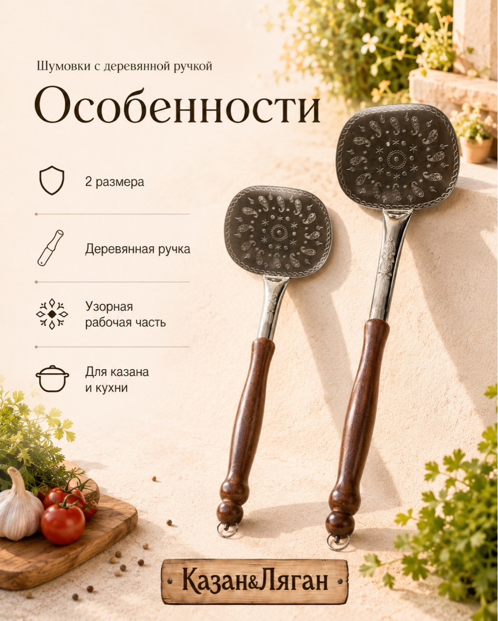 Шумовка средняя 44 см УЗБ с кольцом