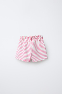 ZARA ШОРТЫ ИЗ САРЖИ В ПОЛОСКУ С КАРМАНАМИ «СЕРДЦЕ», КРАСНЫЙ