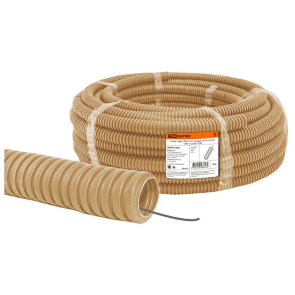 Труба ПВХ гофрированная с протяжкой 25мм TDM (25м/бухта) "ЭКО" (сосна) (кратно 25)