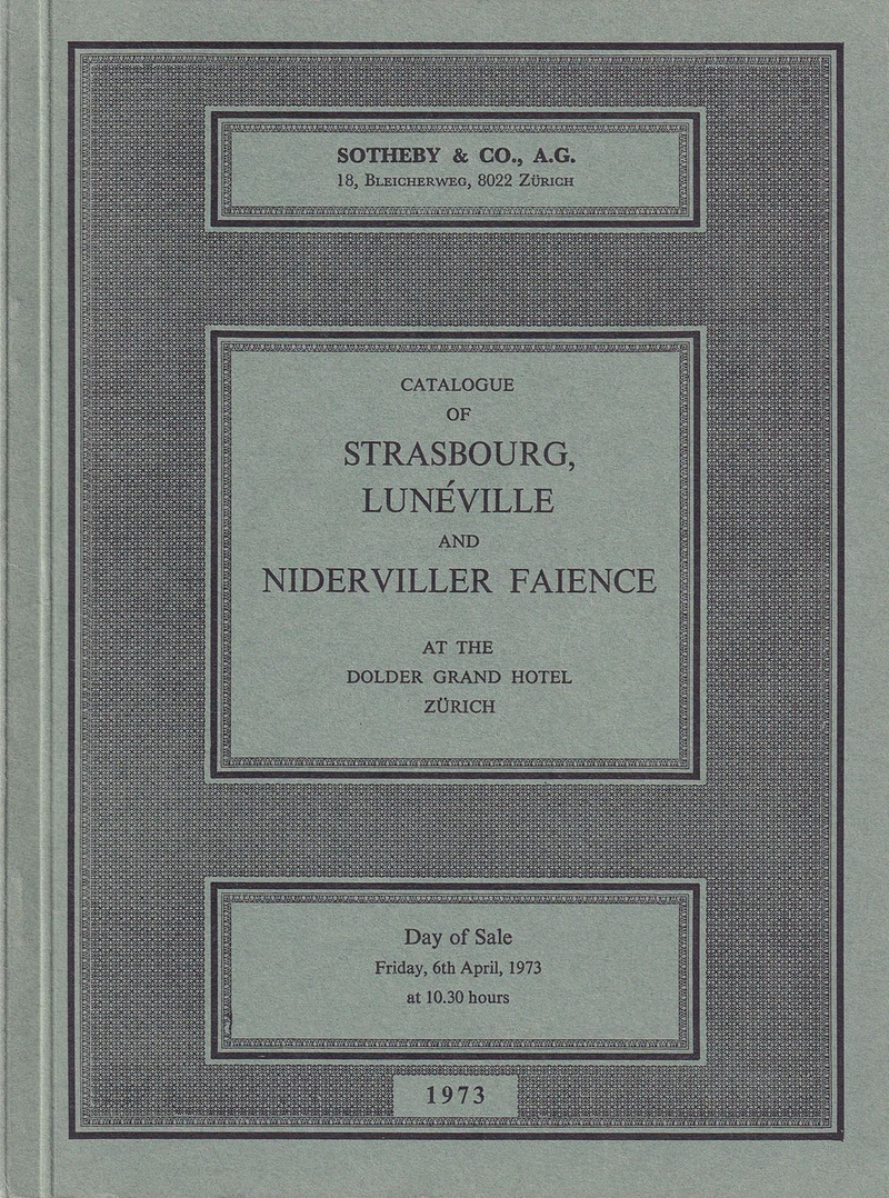 Каталог аукциона Sotheby's, Цюрих, Фаянс Страсбурга, Люневиля, Нидервиля от 6 апреля 1973 года