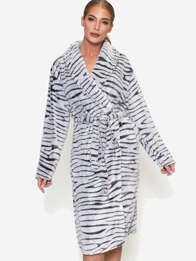 Теплый халат на запахе с принтом (Размер: XXXL) (Цвет: серый)