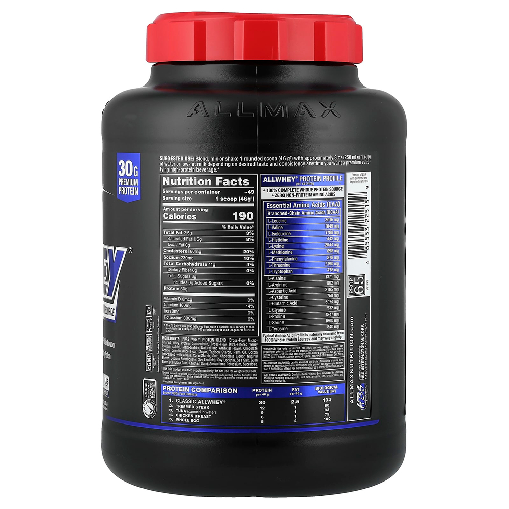 ALLMAX, CLASSIC ALLWHEY®, источник 100% сывороточного протеина, печенье и сливки, 5 фунтов (2,27 кг)