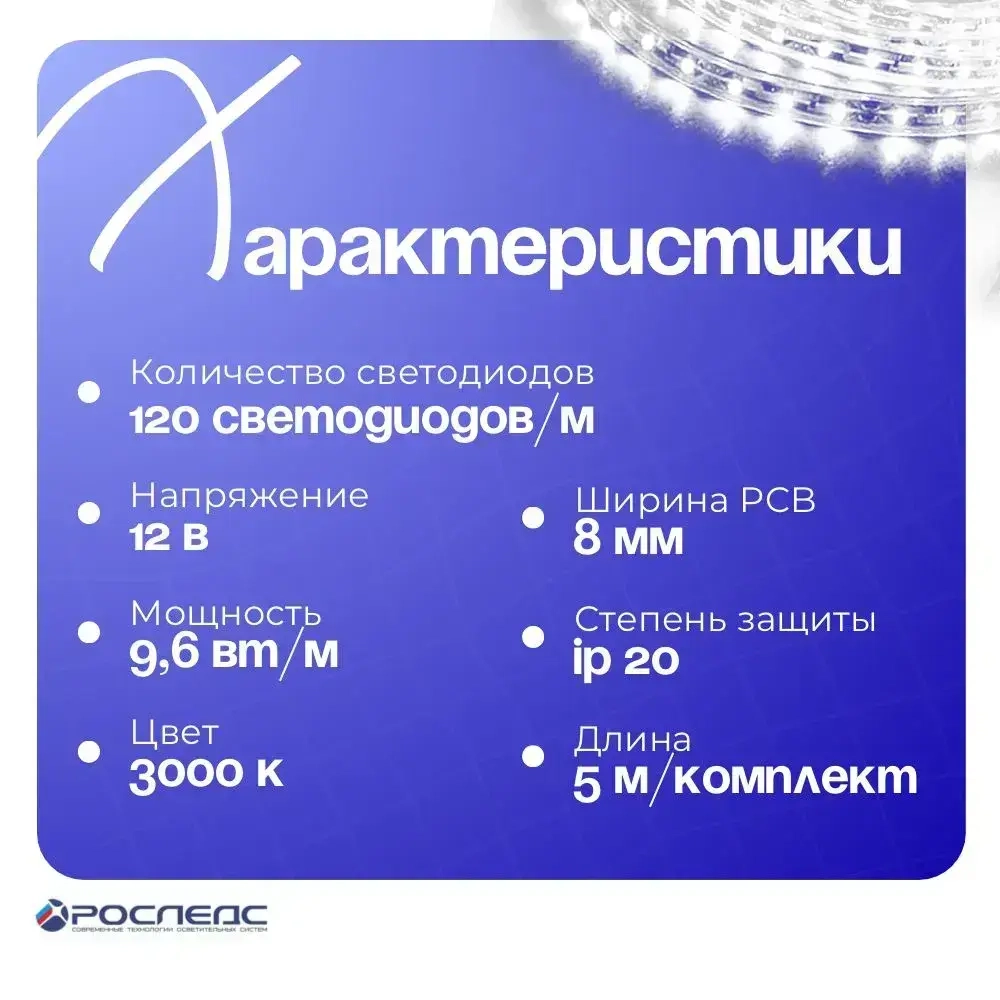 Светодиодная лента 12В белый 4000К 5m