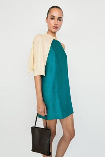 Massimo Dutti Мини-платье из смесового льна, синий