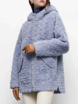 Шуба чебурашка с капюшоном, голубая, Северина