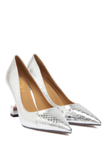 Женские туфли рептилия серебристые на каблуке