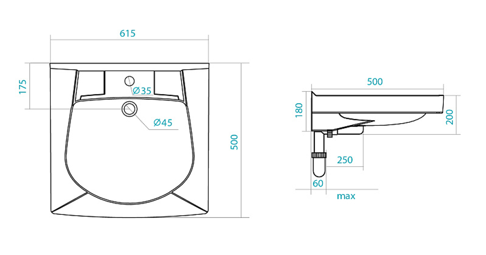 Раковина Santek "Пилот -50" 500х600, белая (1.WH30.1.970)