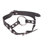 Кляп-кольцо с подбородком на чёрных кожаных ремешках Sitabella BDSM Accessories 3008-1