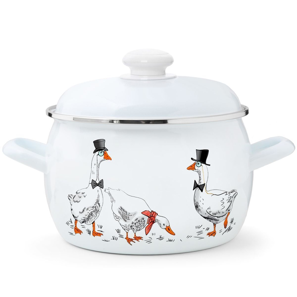 Кастрюля сталь, эмал, 3.5 л, с крыш, полусфера, Эстет, Гуси, ЭТ-72794, индукц