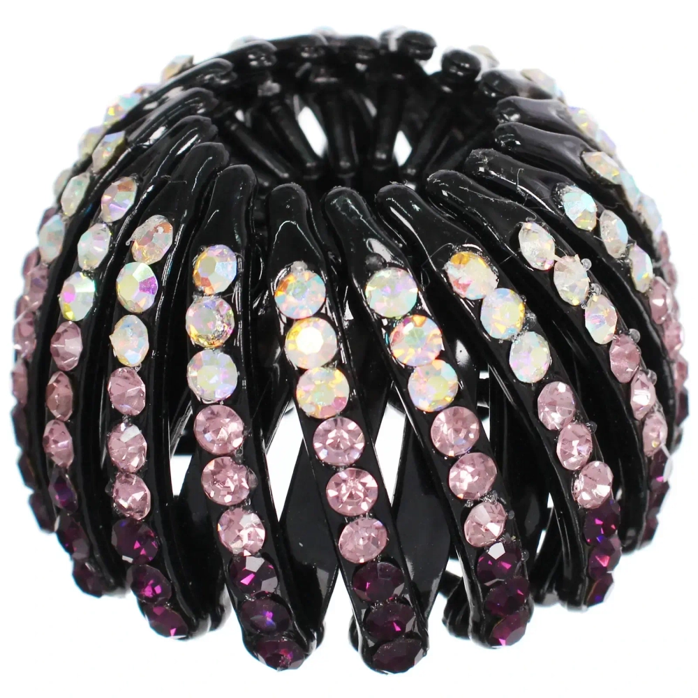 Заколка - автомат пластиковая «KLEVER», цвет черный со стразами пудра, 7*14см (в пакете с подвесом)