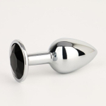 Серебристая анальная втулочка с черным кристаллом - 7 см. (Цвет: серебристый)