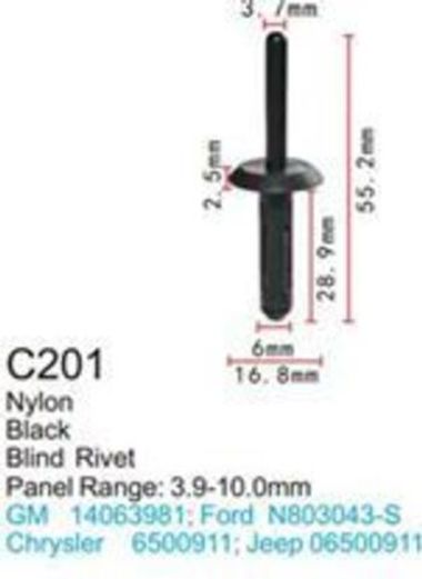 Клипса для крепления внутренней обшивки а/м Фиат/ Фольксваген/ Форд пластиковая (100шт/уп.) Forsage клипса C0201(Fiat/VW/Ford)