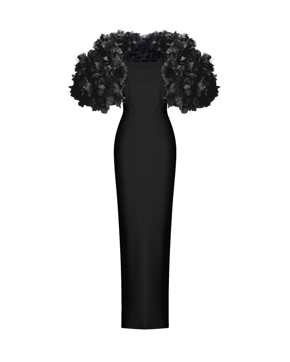 Платье макси из крепа с отделкой из цветов