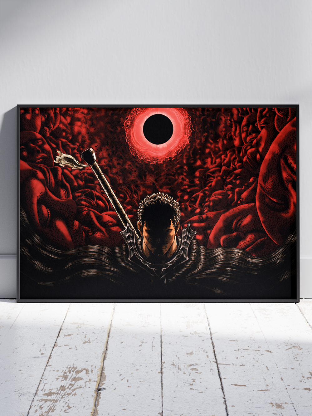 Постер плакат Гатс На Фоне Черной Луны Berserk Берсерк
