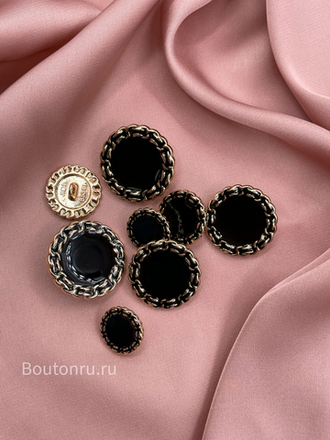 Пуговицы золотые с черной эмалью и ажурным краем