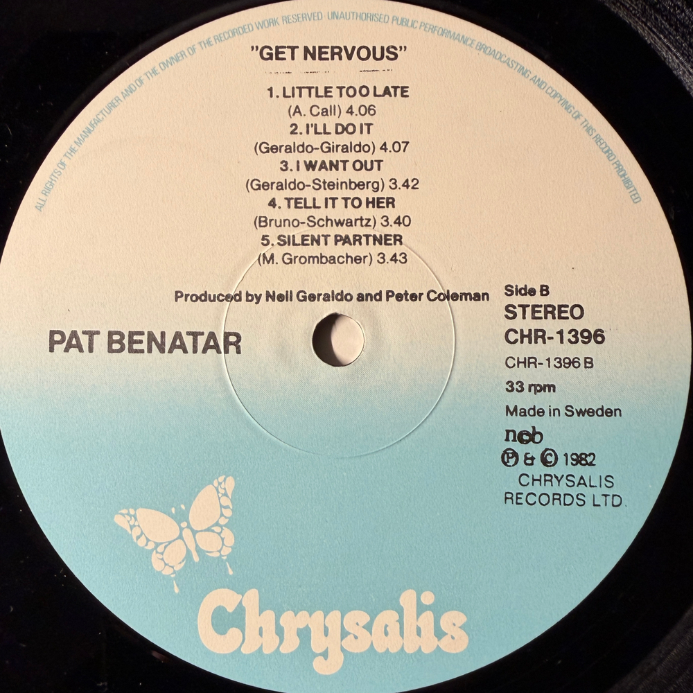 Pat Benatar ‎– Get Nervous (Швеция 1982г.)