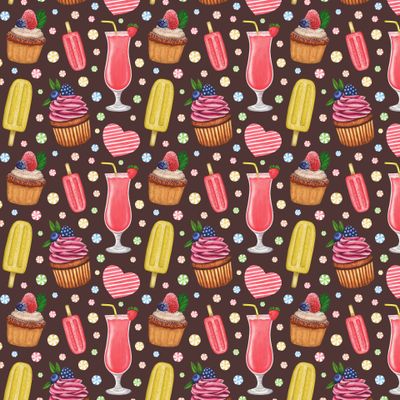 Акварельные сладости на шоколадном фоне