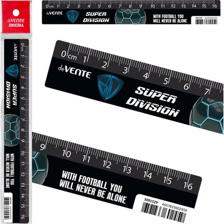 Линейка 16 см пластик. Super Division , с цветным стикером