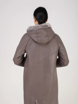 Дубленка зима натуральная удлиненная с капюшоном