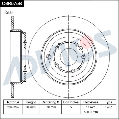 Диск тормозной зад. ADVICS C6R575B