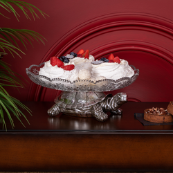 Фруктовница-конфетница Черепаха со стеклянной чашей 1257 Серебро