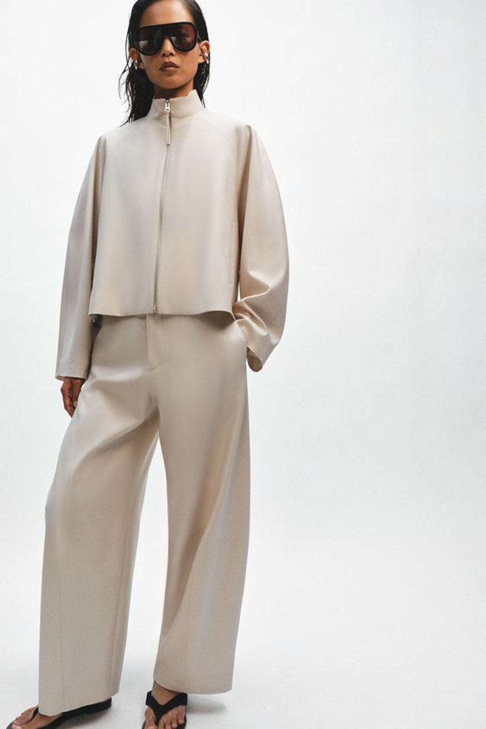 ZARA БРЮКИ BALLOON ИЗ СМЕСОВОЙ ШЕРСТИ — ZW COLLECTION, БЕЖЕВЫЙ