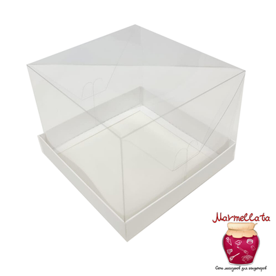 Упаковка для бенто-торта БЕЛАЯ С ПРОЗРАЧНОЙ КРЫШКОЙ, 16*16*12 см