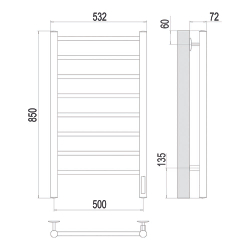 Полотенцесушитель водяной Terminus Аврора П8 500х850 (quick touch) Сатин