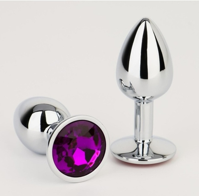 Анальная пробка, серебряная, кристалл фиолетовый