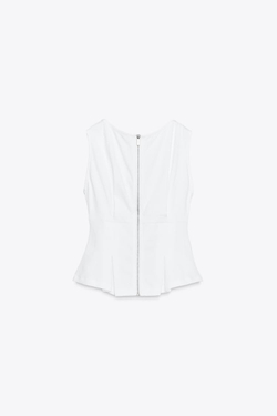 ZARA ФУТБОЛКА СО СКЛАДКАМИ И МОЛНИЕЙ, БЕЛЫЙ