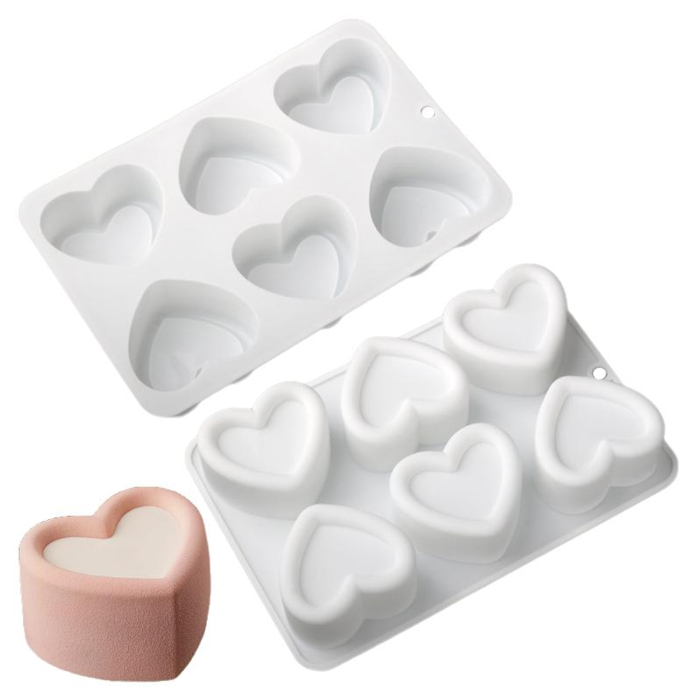Силиконовая форма для муссовых десертов «Тортики сердечки 6 в 1»