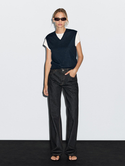 Massimo Dutti Джинсы со средней посадкой и широкими штанинами, темно-серый