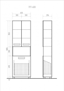 Пенал для ванной Vigo Plaza 60 П17К (1885х600х300 мм) с корзиной