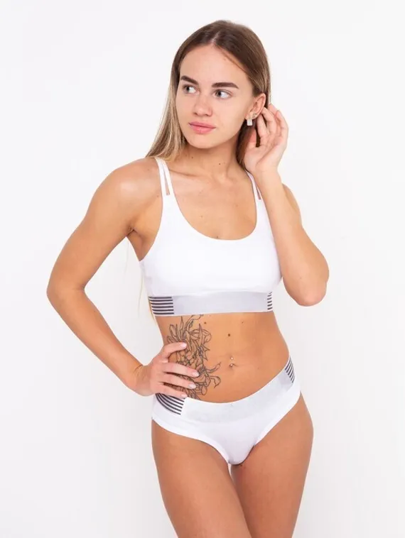 Комплект женский (топ с тонкими лямками, трусы), цвет белый МИКС, размер 42-44