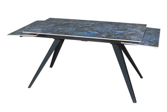 Стол "АСТИ" 140-220, керамика Lemurian Blue глянцевый , опоры черный муар