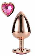 Золотистая анальная втулка с кристаллом-сердечком розового цвета - 7,1 см. (Цвет: розовый)