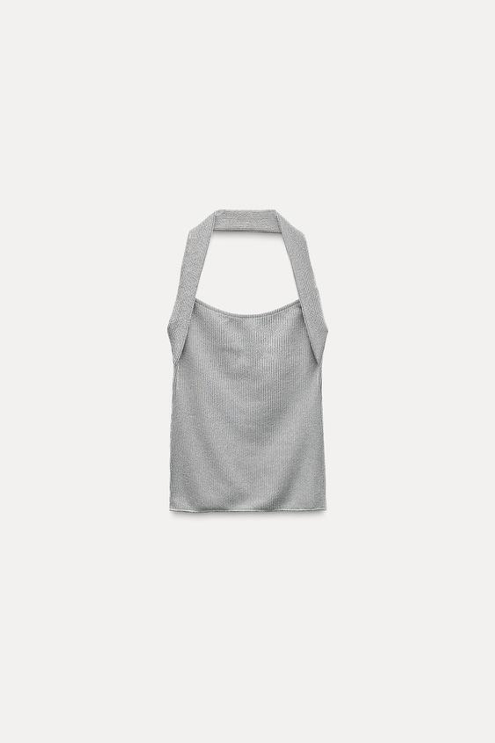 ZARA БЛЕСТЯЩИЙ ТОП С ГОРЛОВИНОЙ ХАЛТЕР, СЕРЕБРИСТЫЙ
