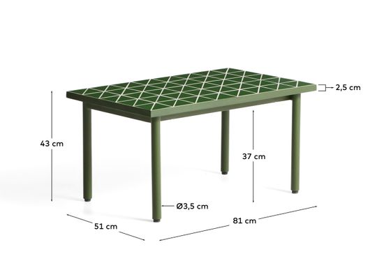 Уличный столик Maurina из зеленой стали с плиткой зеленого цвета 81 x 51 см